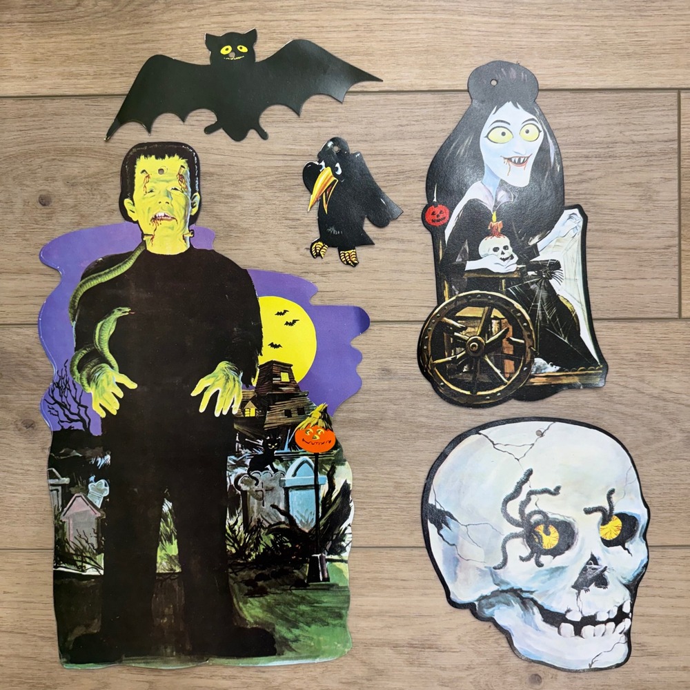 Rare 1980s Halloween Die Cuts Frankenstein Vampire Skull Aurora Bama Inspired
